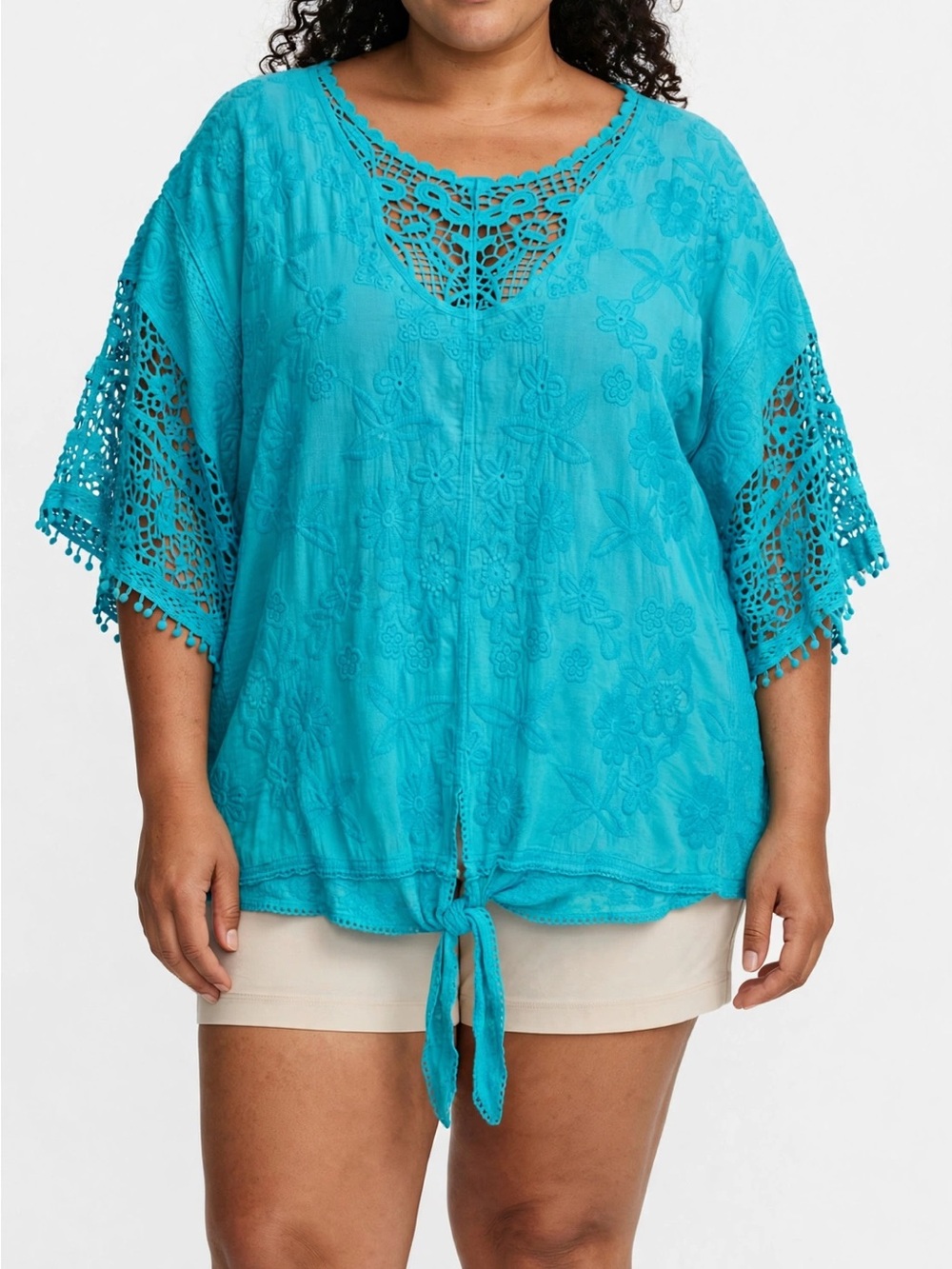 Women’s Turquoise Crochet Detail Top